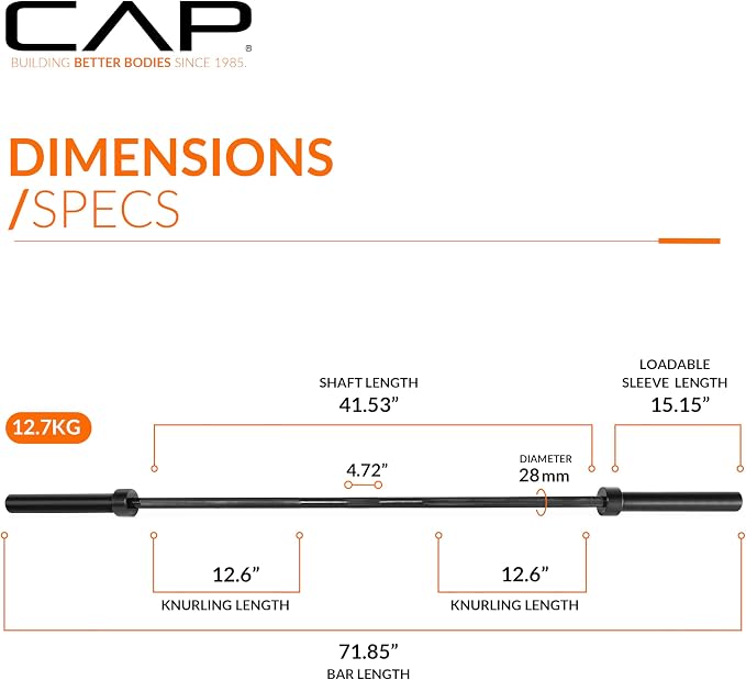 CAP Olympic Barbell - 5FT, 6FT, & 7FT Strength Training Weight Bars, Multiple Options