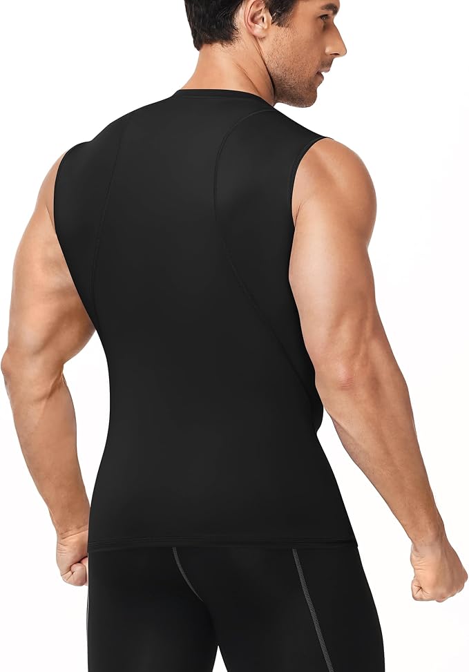 Men's Compression Shirt Sleeveless Athletic Workout Tank Tops Quick Dry Muscle Undershirts for Gym Running