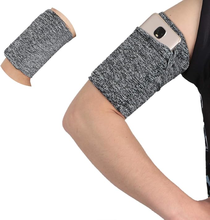 Walking Running Armband Sleeve Wristband Band Case Pouch Pocket Compatible with iPhone 6 6S 7 8 Plus X XR XS 11 12 Max Pro Android Samsung Galaxy Pixel Skating Riding Jogging - Variegated Grey/Large
