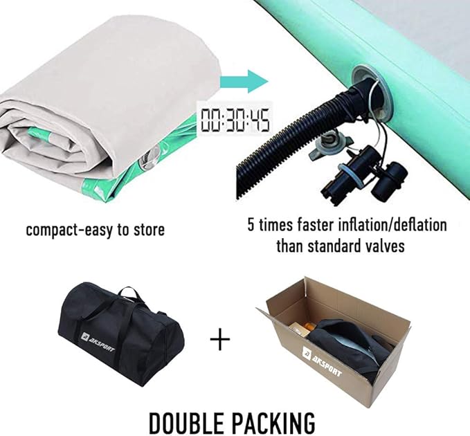 AKSPORT Gymnastics Air Mat Tumble Track Tumbling Mat Inflatable Floor Mats with Air Pump for Home Use/Tumble/Gym/Training/Cheerleading/Parkour/Beach/Park/Water