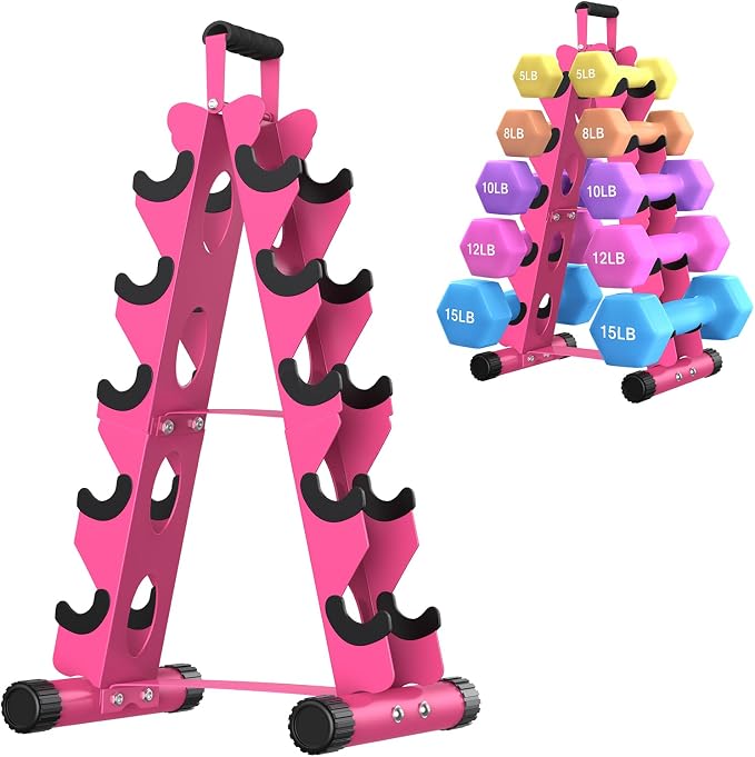 AmazeFan 5 Tier | 3-Tier Dumbbell Rack Stand Only, A-Frame Design Weight Rack with Handle, Weights Metal Strength Training Dumbbells Storage Rack for Home Gym Space Saver (Dumbells not Included)