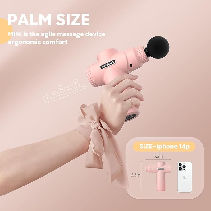 AERLANG Birthday Gifts for Women Mini Portable Massage Gun Deep Tissue Pink | Muscle Massager Handheld Percussion travel Massage Gun with 6 Heads for Back pain relief Comes with a carrying case