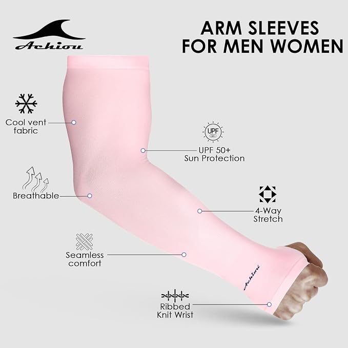 Achiou Arm Sleeves for Men Women, Sun Sleeves UV Protection Cooling Sports | Compression,Tattoo Sleeve Cover, Thumb Hole Design,Tattoo Cover Up, UPF 50+, Versatile Use for Basketball Football Volleyball
