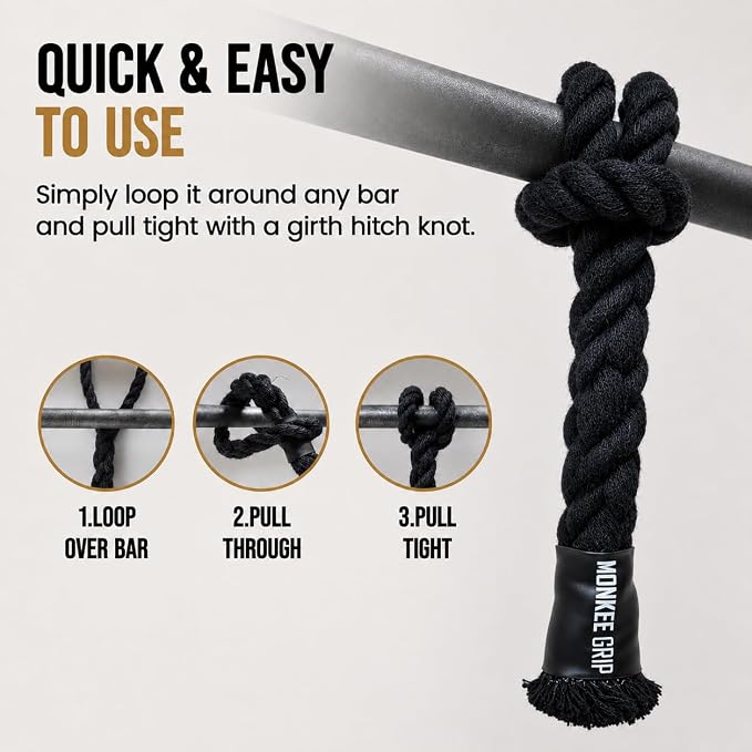 Rope Grips Cotton Black (Pair) Pull-up, Grip Strength,