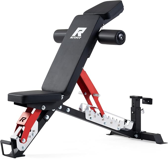 RitFit 3-Section Adjustable Weight Bench for Home Gym, 1600LB Capacity | Incline Decline Flat, 10 Backrest & 5 Headrest Positions, Full Body Strength Training with 14GA Steel Frame