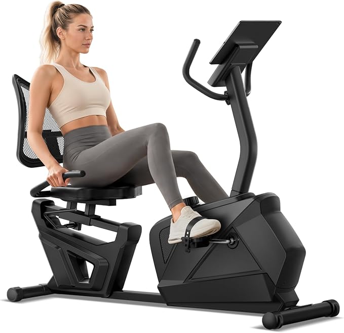 CURSOR FITNESS Recumbent Exercise Bike, Quiet Recumbent Stationary Bike for Adults & Seniors, Magnetic Stationary Bike with 16-Level Resistance, Supports 350LB, Heart Rate Handle & LCD Display