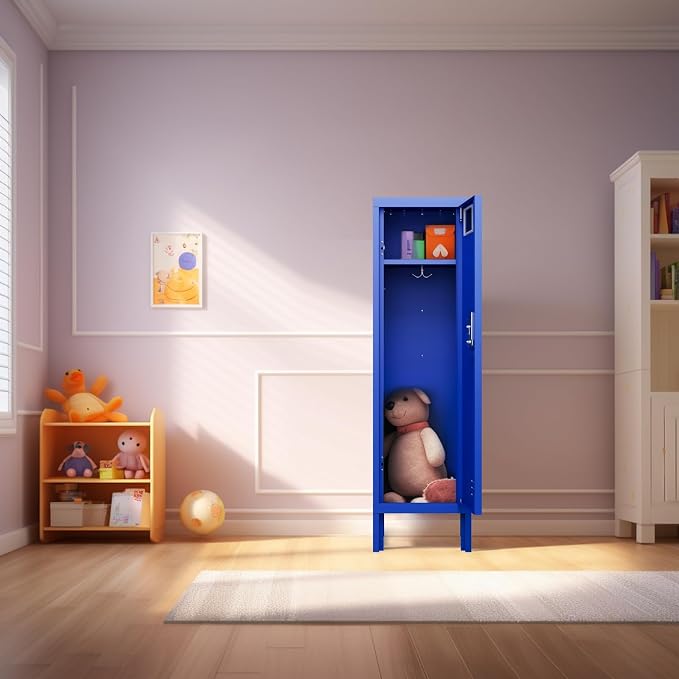 BUTISOW Metal Storage Locker with Lock & Card Slot Locker - Secure Lockable Door - Steel Locker for School, Office, Gym, Home - 54" H x 15" W x 15" D（1 Door, Blue）