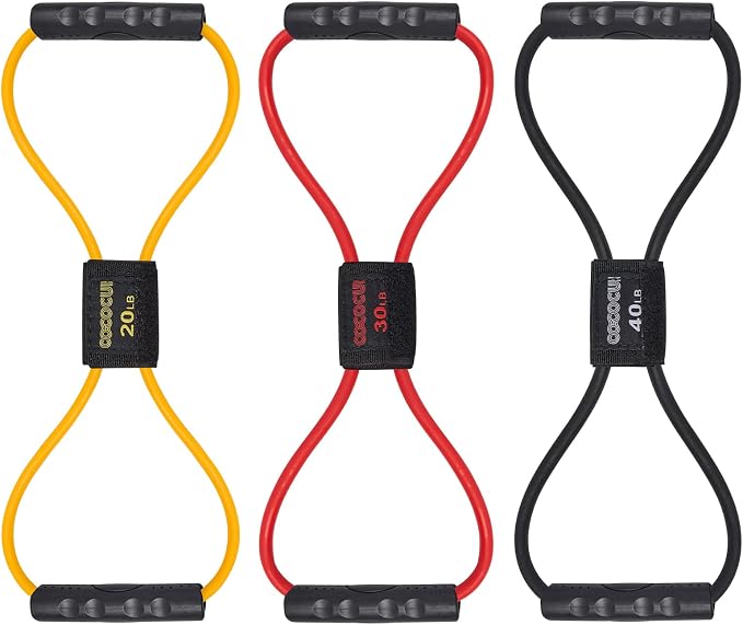 Figure 8 Resistance Bands with Handles for Women Men, Exercise Bands for Back, 8 Shaped Resistance Bands for Arms, Shoulder, Leg Stretching, Physical Therapy, Yoga, Pilates, Home Gym Workout Equipment