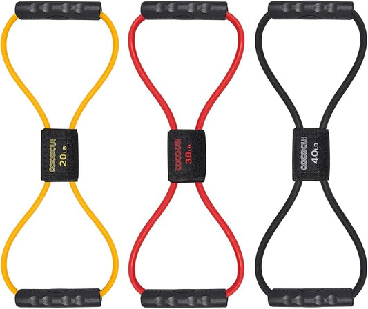 Figure 8 Resistance Bands with Handles for Women Men, Exercise Bands for Back, 8 Shaped Resistance Bands for Arms, Shoulder, Leg Stretching, Physical Therapy, Yoga, Pilates, Home Gym Workout Equipment