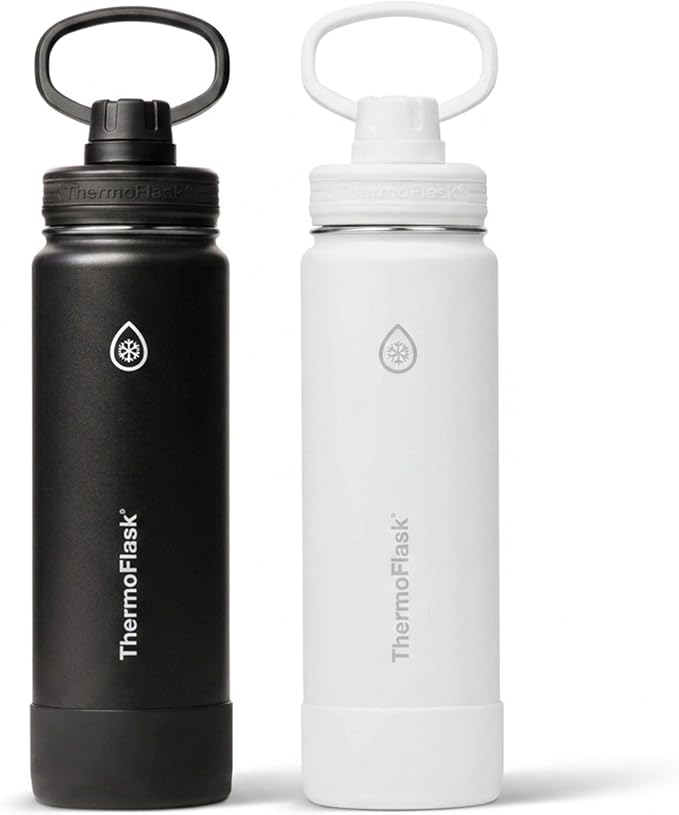 ThermoFlask Insulated Water Bottles, Spout Lid, 2-Pk, 24 oz, Black/White