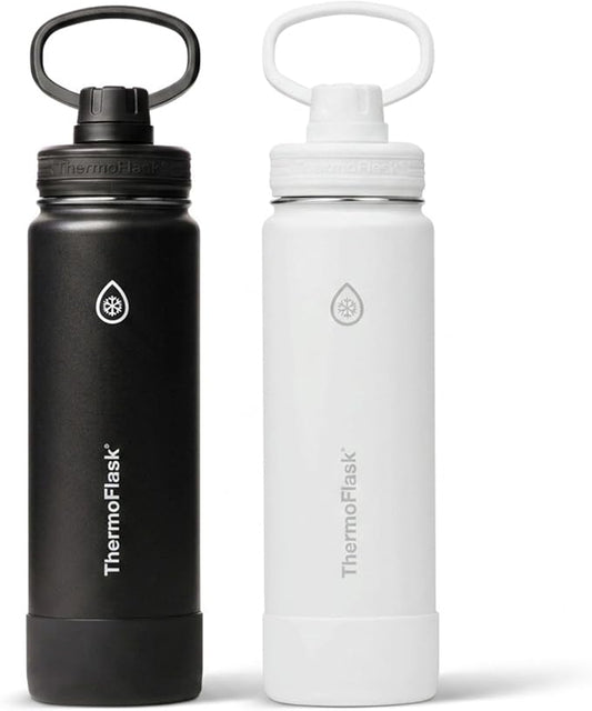 ThermoFlask Insulated Water Bottles, Spout Lid, 2-Pk, 24 oz, Black/White