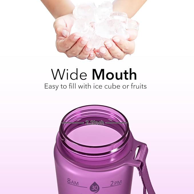 Hyeta Plastic Water Bottle With Straw & Time Marker, 32oz Leakproof Jug | Motivational Tritan BPA Free Gym Office Outdoor Intake Tracker Hourly Reminder Straw Lid Lightweight
