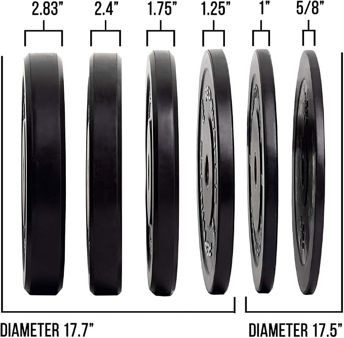 REP Fitness Rubber Bumper Plates, 5Lb to 370 lb Set Pairs, Olympic Standard Weights, Shock Absorbing Low Bounce Design, For Home Gyms, Fitness Centers, Strength Workouts, Barbell Use