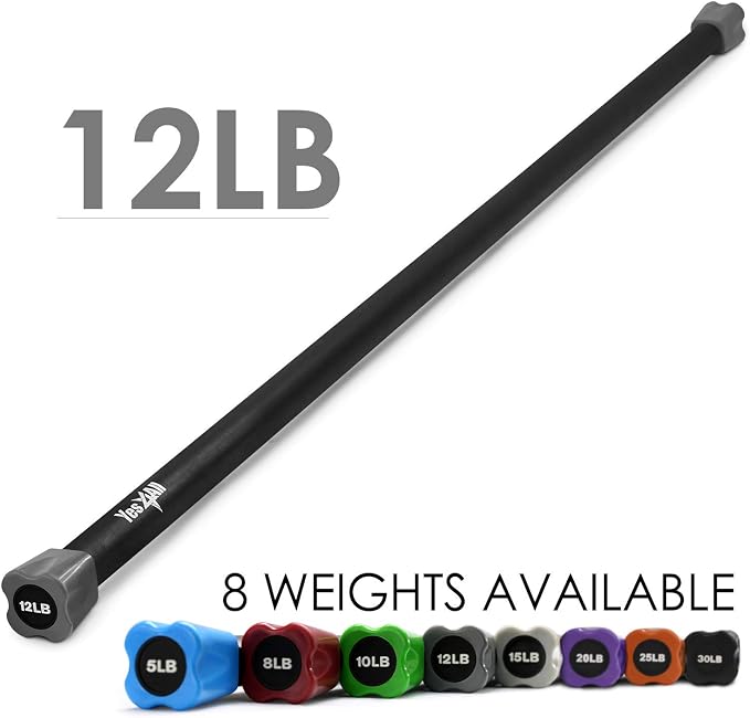 Yes4All Total Body Workout Weighted Bar, Resistance Band Bar, Racks for Strength Training, Exercise Bar for Yoga in Home and Gym - Single/Combo
