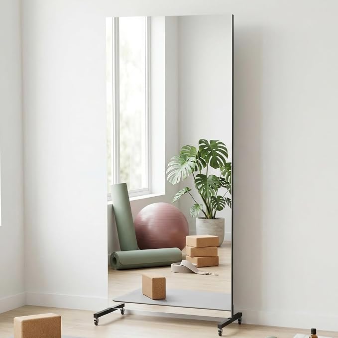 75" x 32" Full Length Floor Mirror, Lockable Wheels for Easy Moving & No Wobble, Shatter‑Resistant Glass for Worry‑Free Practice, Ideal for Home Dance, Yoga & Gym, Black Metal Frame