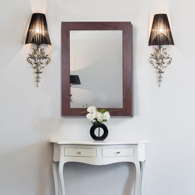 Syndra Rectangular Mirror with Frame Rustic 20x28‘’ Wall Mounted Rustic Vanity Mirror with Large Wood Frame Farmhouse Bathroom Mirror, for Bedroom, Living Room, Entryway Wall Decor(Walnut)