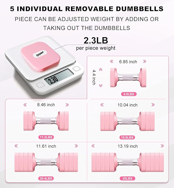 Adjustable Dumbbell Set for Women Men 7.5LB/10LB/15LB/20LB/25LB Each | Dumbbells Set of 2, Free Weight Set at Home Gym, Hand Weights with Locking/Metal Handle for Exercise Muscle Toning Rehab