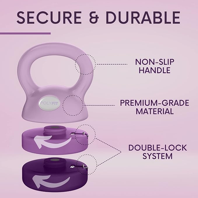 Polyfit Adjustable Kettlebell | 5 lb - 12 lb | Kettlebells Weights Set for Home Gym | Kettle Bell Sets for Women at Home | 3-in-1 adjustable design, 5/8/12 lb settings, non-slip PE coating, compact home gym storage, workout guide included