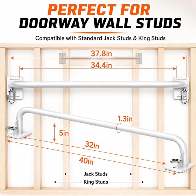 Wall Mounted Pull Up Bar - Heavy Duty Chin Up Bar, Pull-Up Bar for Garage, Joist, Wall Mount - Multifunctional Fitness Bar, Supports up to 600 Lbs