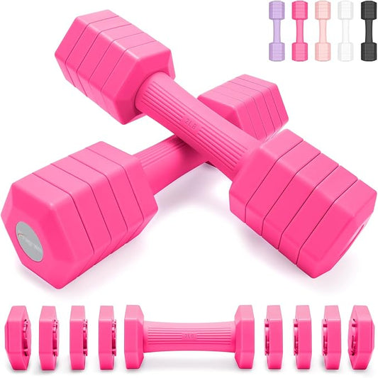 Adjustable Dumbbells Set, 4 in 1 Hand Weights Set for Women Men 10 LB/ 12 LB Dumbbell Pair Each 2lbs 3lbs 4lbs 5lbs Weights Dumbbells Set with TPU Soft Rubber Handle for Home Gym Exercise Fitness