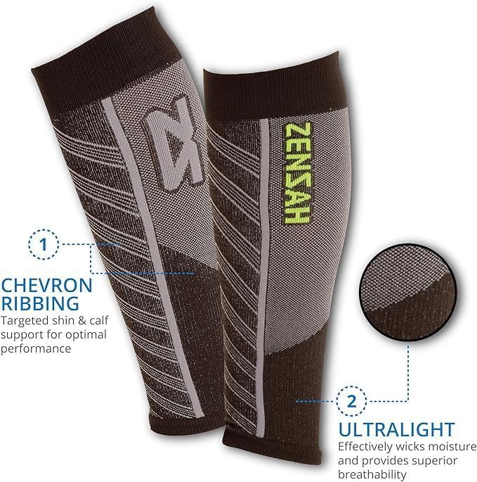 Zensah Featherweight Compression Leg Sleeves - Relieve Shin Splints, Calf Strains