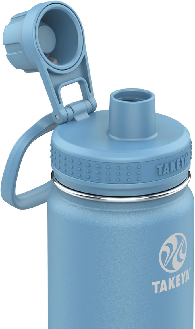 Takeya Actives Stainless Steel Water Bottle, Insulated Spout Lid, Keeps Drinks Cold 24 Hrs, Leakproof, Durable, Dishwasher Safe, Ideal for Gym, Travel, Fits Most Cup Holders, 22 oz/Bluestone