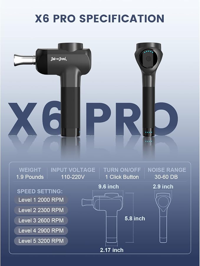 BOB AND BRAD X6 Pro Massage Gun Deep Tissue Percussion with Metal Head | FSA Eligible Professional Muscle Massage Gun for Athletes, HSA Electric Massager Gun for Pain Relief, Gift for Men Women
