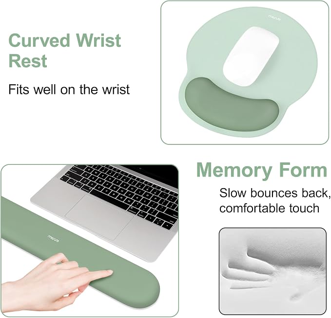 MOSISO Wrist Rest Support for Mouse Pad&Keyboard Set, Antique Green | Circle Curved Ergonomic Mousepad Non-Slip Base Home/Office Pain Relief&Easy Typing Pad with Soft Cloth&Silicone Lining