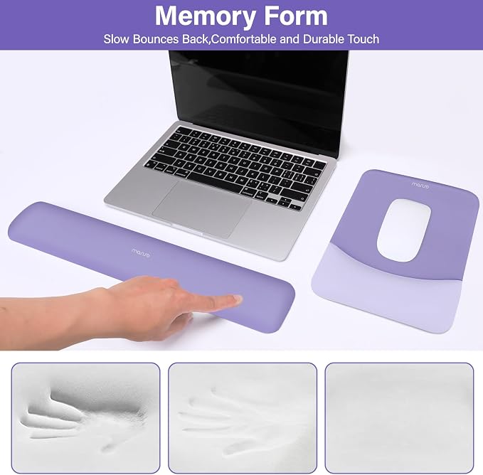 MOSISO Wrist Rest Support Mouse Pad & Keyboard Set, Purple | Rectangular Ergonomic Mousepad, Non-Slip Base, Home/Office Pain Relief & Easy Typing, Neoprene Cloth & Raised Silicone Lining