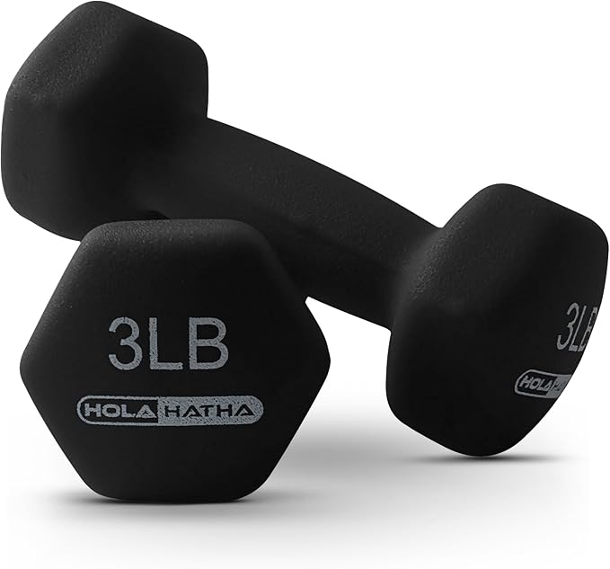 HolaHatha 1, 2 and 3 lb Neoprene Dumbbell Strength Training Weight Set with Rack