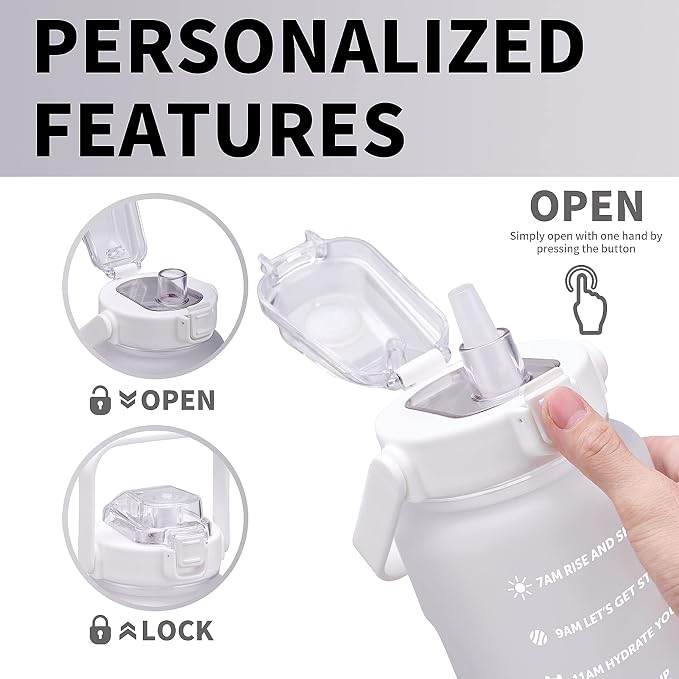 ST-YIBEN 64oz,100oz,128oz Large Motivational Water Bottle with Time Marker, Leakproof & BPA Free Half Gallon Big Water Bottle with Straw Handle Tritan Frosted Water Jug for Gym,Fitness,Outdoor Sports