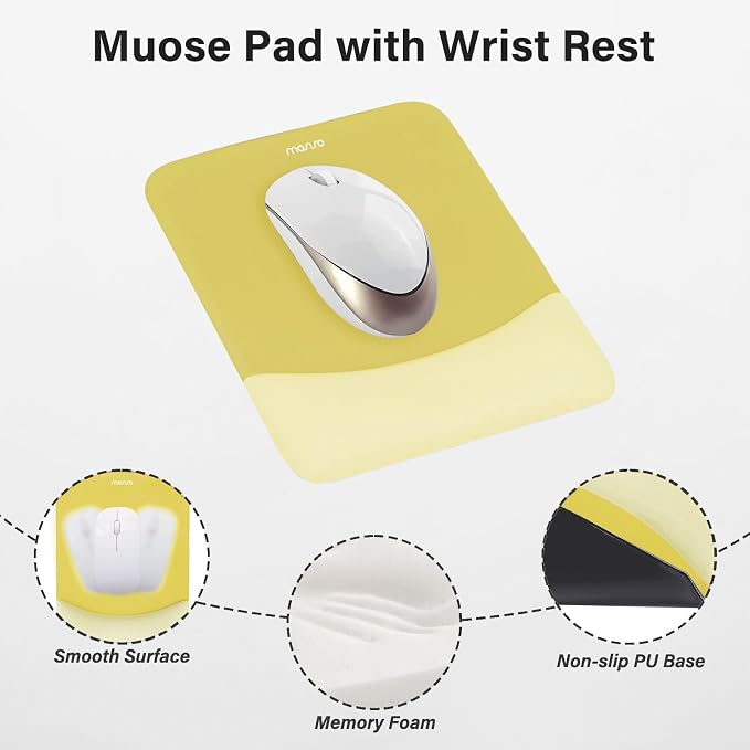 MOSISO Wrist Rest Support Mouse Pad & Keyboard Set, Yellow | Rectangular Ergonomic Mousepad, Non-Slip Base, Home/Office Pain Relief & Easy Typing, Neoprene Cloth & Raised Silicone Lining