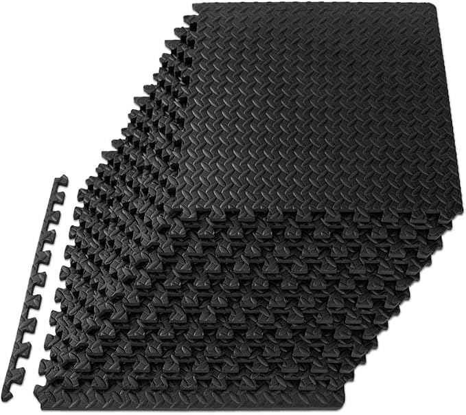 30 Pack Black Foam Floor Mats, Interlocking Home Gym Tiles | EVA Foam Floor Mats | Interlocking Gym Mats | Puzzle Exercise Mat Tiles