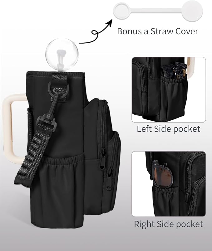 sportsnew 30/40oz Crossbody Water Bottle Holder Anti-Tip Tumbler Carrier | Lightweight Bottle Sling Fits Handled Tumbler w/ Phone Pocket, Adjustable Strap, Insulated Lining, Hands-free for Hiking Gym