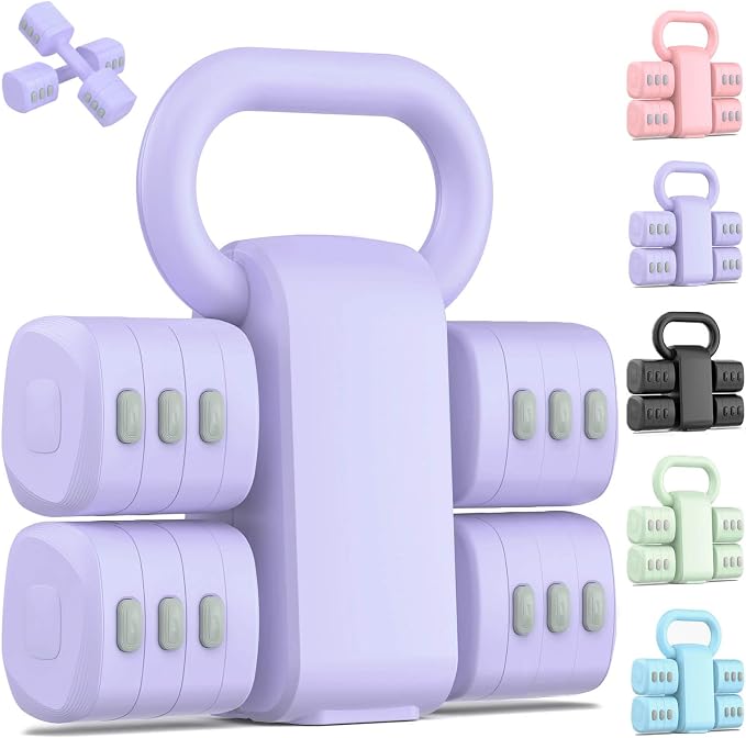 2-in-1 Adjustable Dumbbell Set, 4-Level Weights for Women | Convertible Dumbbell & Kettlebell, Adjustable 2.2-5.5lb Each, Quick-Change Button, Compact for Home Gym, Office & Outdoor