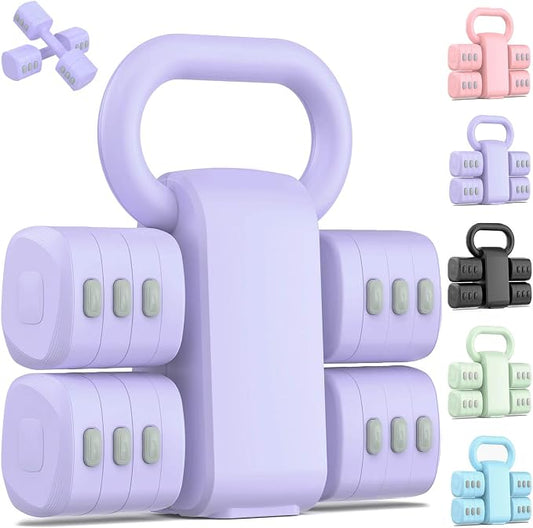2-in-1 Adjustable Dumbbell Set, 4-Level Weights for Women | Convertible Dumbbell & Kettlebell, Adjustable 2.2-5.5lb Each, Quick-Change Button, Compact for Home Gym, Office & Outdoor