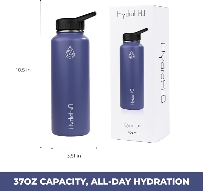 37 oz Insulated Water Bottles with Twist Cap, Keep Cold 24H, Leak-Proof, BPA-Free, Double Wall Stainless Steel Water Flask for Sports, Gym, Travel, and School (Purple)