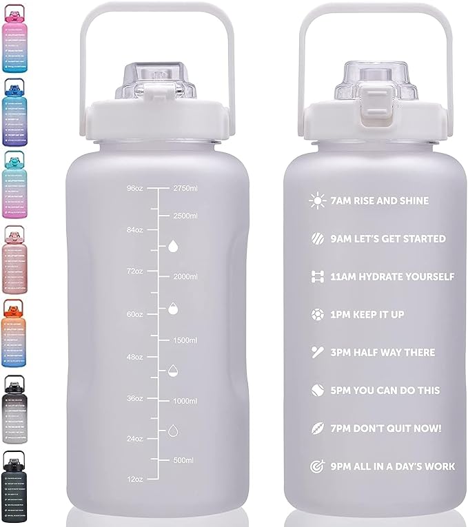 ST-YIBEN 64oz,100oz,128oz Large Motivational Water Bottle with Time Marker, Leakproof & BPA Free Half Gallon Big Water Bottle with Straw Handle Tritan Frosted Water Jug for Gym,Fitness,Outdoor Sports