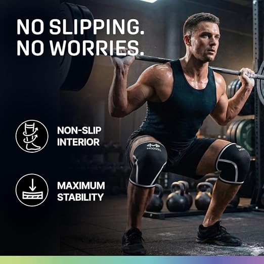 Modvel 7mm Neoprene Knee Sleeves for Men & Women Weightlifting & Powerlifting – Compression Knee Sleeve Support for Squats, Gym, Training – USPA, IPL Approved – XX-Large Black/white (Pair)