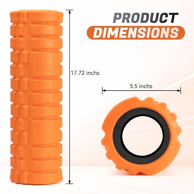 Foam Roller for Deep Tissue Massager, Patented Exercise Roller | 18" Trigger Point Foam Roller for Muscle Recovery, Physical Therapy, Improves Mobility, Fitness, Yoga and Pilates, Orange