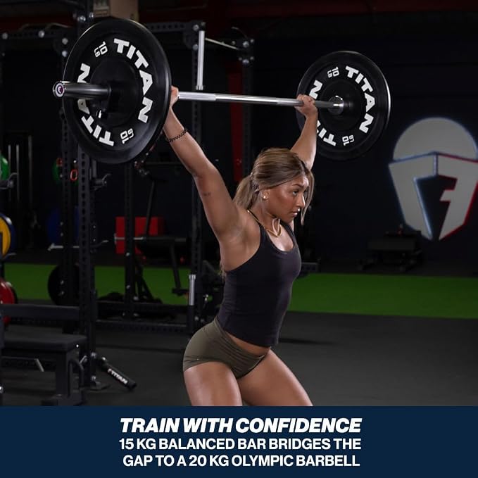Titan Fitness Olympic Technique Training Barbell, 6 FT Chrome Finish, 15 KG(33lb) 28MM Shaft, Rated 500 LB, Weightlifting Bar