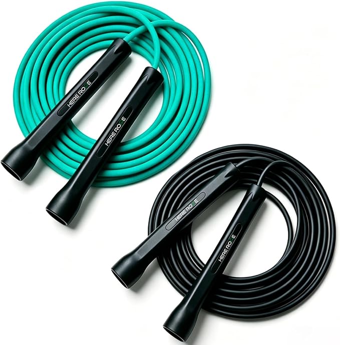 HEREROPE Adjustable Jump Rope – 5mm PVC Skipping Rope with Unbreakable Handles, Non-Kinking, Includes 1 Spare Rope for Indoor & Outdoor Fitness Training for Men, Women