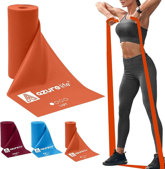 A AZURELIFE Professional Individual Exercise Resistance Bands, Single 5, 6,7 Ft or 8 Yards Elastic Bands, Non-Latex Stretch Bands for PT, Yoga, Pilates, Rehab, at-Home or The Gym Workouts
