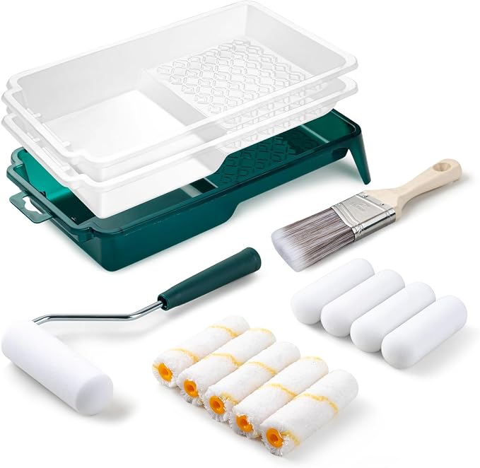 Paint Roller Kit, 15 Pack, 4 Inch Paint Roller, Paint Brush | Small Paint Roller with Tray Liners, Roller Covers Set for All Surfaces, Painting Supplies for Walls, Ceilings, and Cabinets