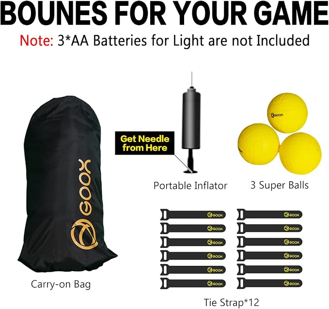 GOOX Outdoor Beach Ball Games with Carrying Bag, 3 Balls, Net and Strip Light (ONLY for Light Up Set)- Roundnet Game Set for Family - Played Outdoors, Indoors, Beach, Lawn, Yard and Park