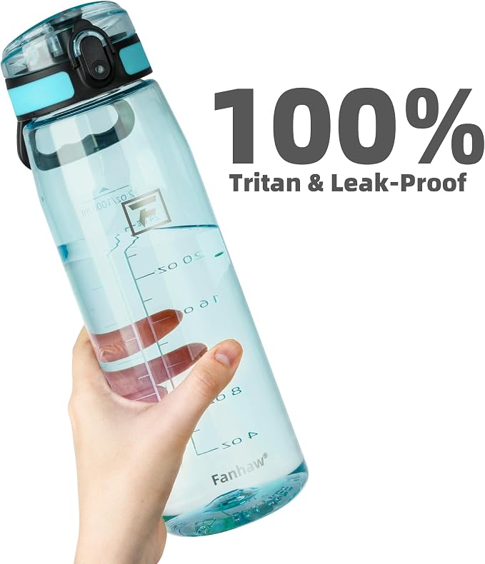 Fanhaw 32 oz Clear Plastic Water Bottle, BPA Free Leakproof Tritan Sports Water Bottle with Chug Lid, Wide Mouth Reusable Bottle for Gym, Travel, School & Office (Baby Blue)