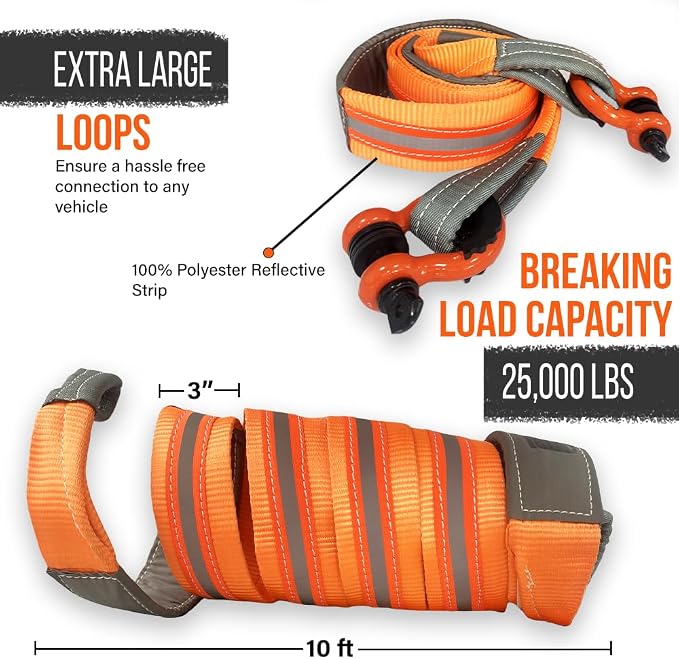 3”x10Ft Super Sturdy Lift Sling Straps 25000 Lbs Breaking Load Capacity Heavy Duty Lifting sling Crane Tree Saver Strap Recovery Straps Tow Strap Pull Hoist 2pcs 3/4 Robust D Ring Shackles+Storage Bag