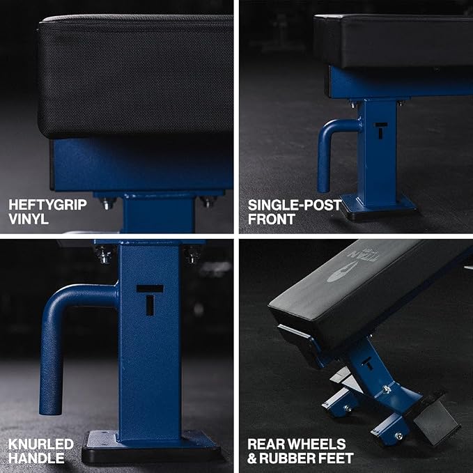 Titan Fitness TITAN Series Single Post Flat Bench, Rated 1,200 LB, 4" Thick HeftyGrip Vinyl Pad, Dedicated Home Gym Competition Weightlifting & Strength Training Utility Bench