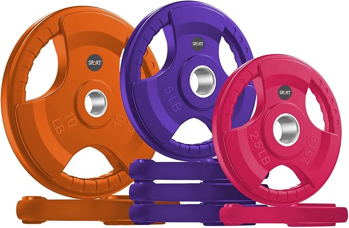 SPART 2-Inch Color Rubber Coated Olympic Grip Plate in Pairs or Single for Strength Training, Weightlifting and Bodybuilding, Solid Cast Iron Weight Plates for Barbell, 2.5LB/5LB/10LB/25LB/35LB/45LB, Two Years Warranty