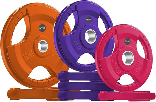 SPART 2-Inch Color Rubber Coated Olympic Grip Plate in Pairs or Single for Strength Training, Weightlifting and Bodybuilding, Solid Cast Iron Weight Plates for Barbell, 2.5LB/5LB/10LB/25LB/35LB/45LB, Two Years Warranty